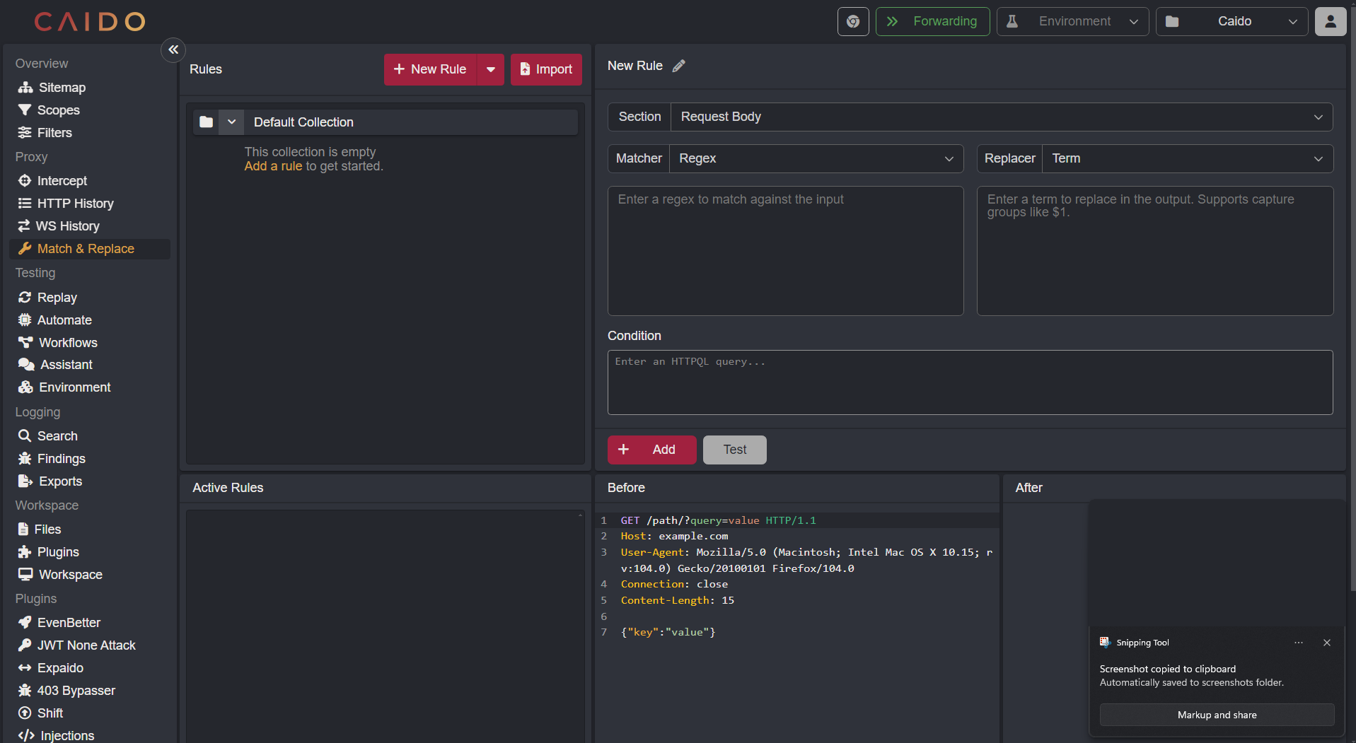 Match and replace interface