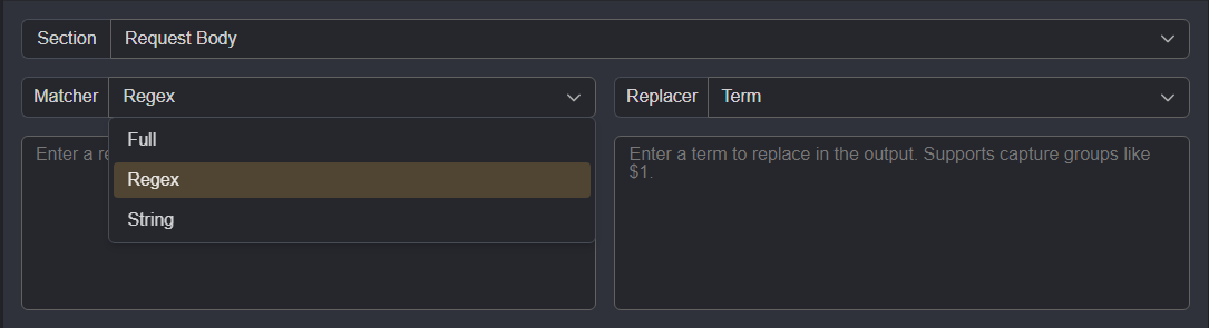Matcher options.