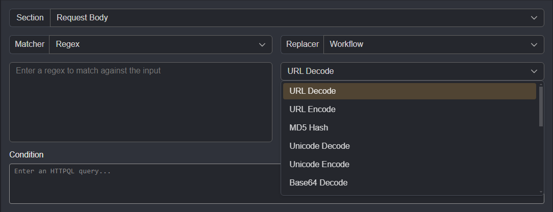 Replacer Workflow options.